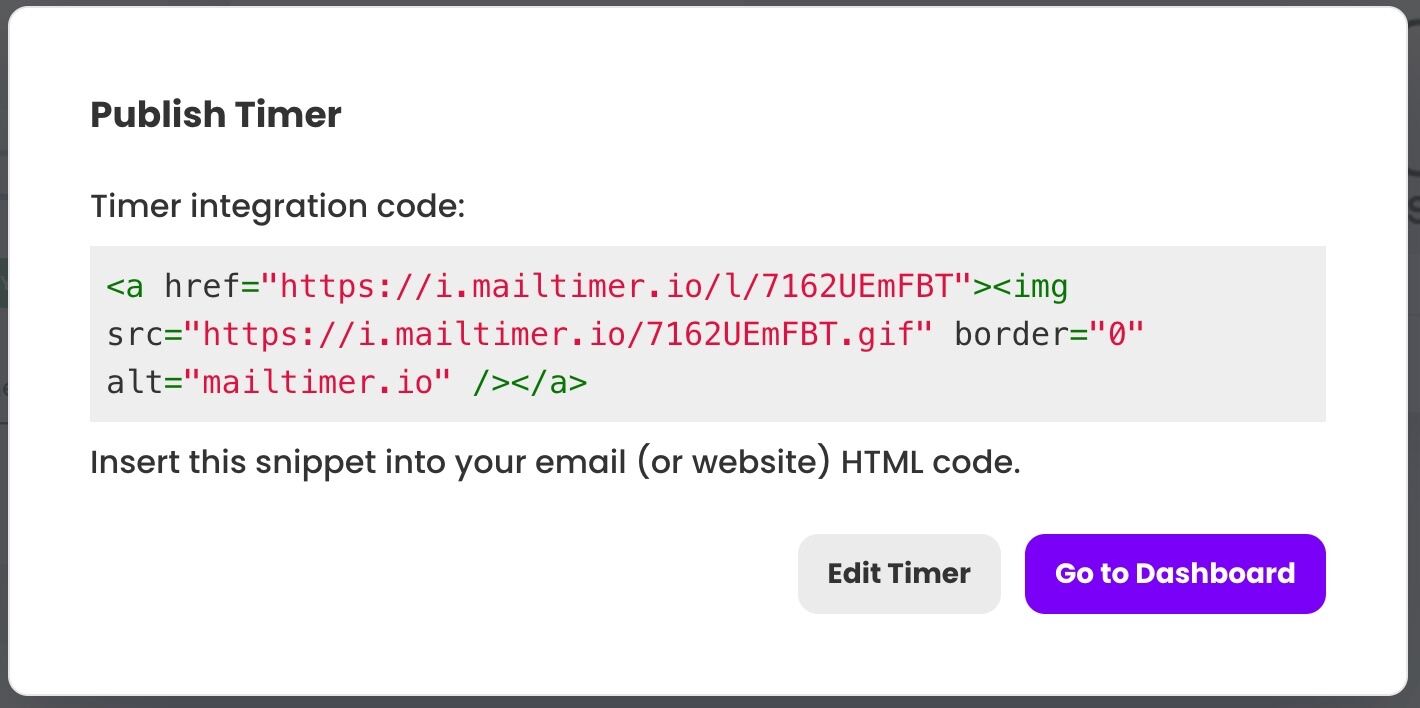 Publish timer popup for a dynamic link