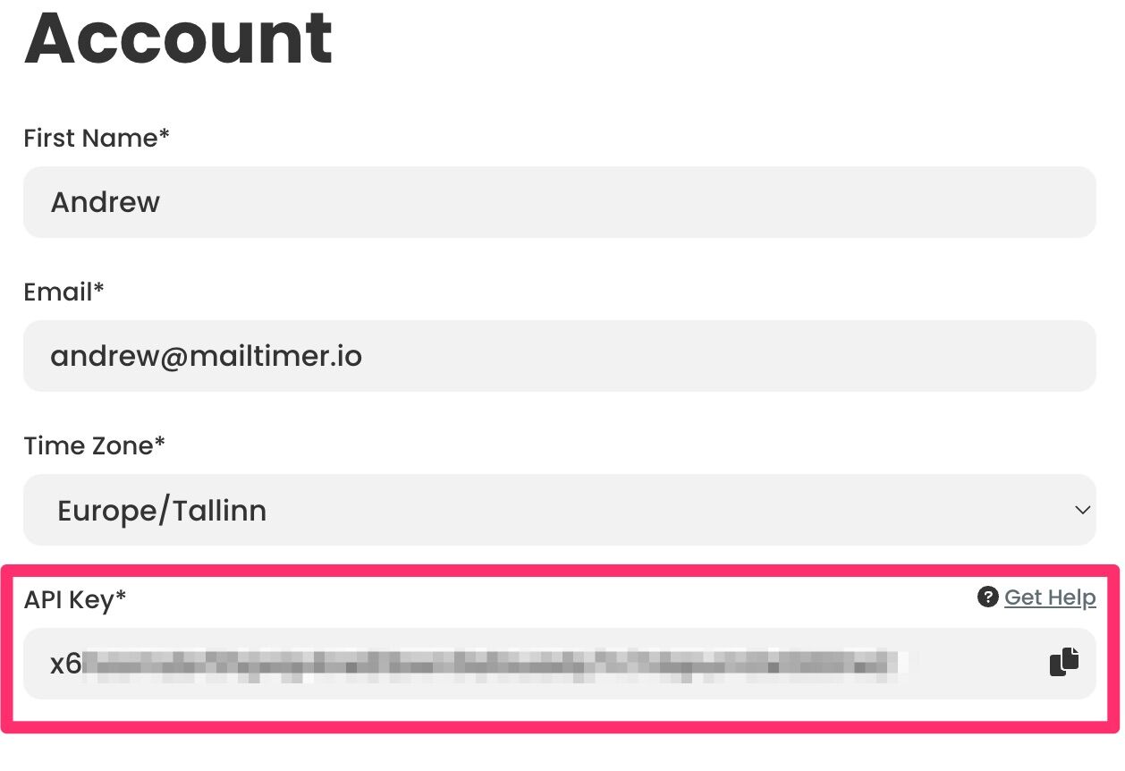 Generate API key screenshot