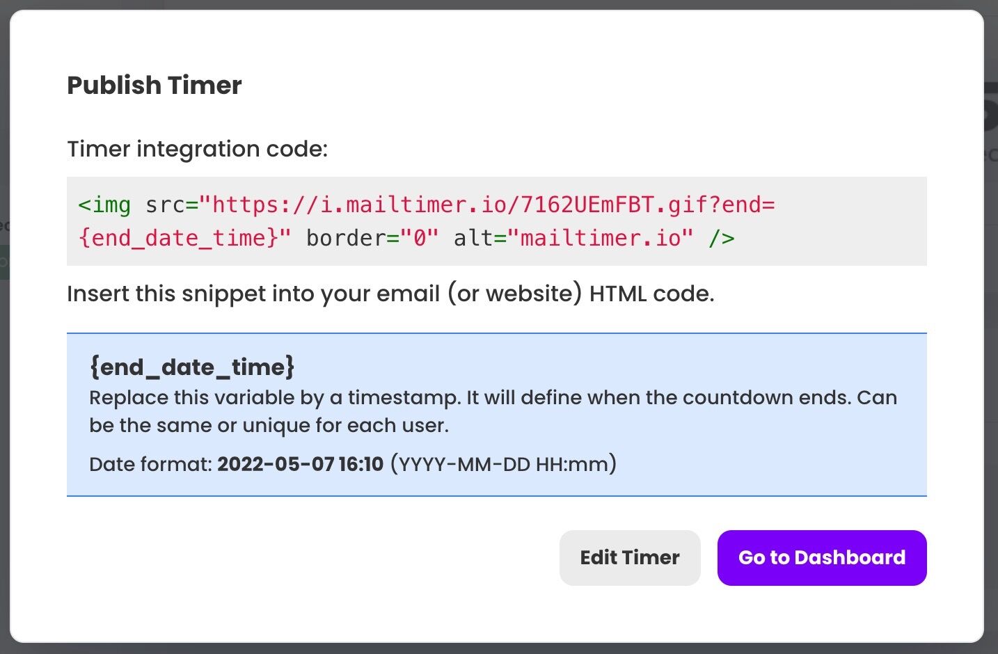 Dynamic end date timer